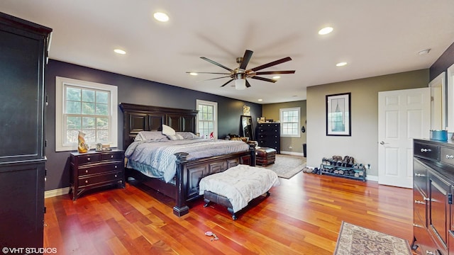 8N594 S Mclean Blvd, South Elgin, IL 60177 - bedroom featuring multiple windows, wood finished floors, recessed lighting, and ceiling fan