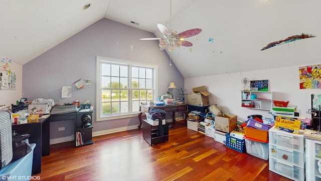 8N594 S Mclean Blvd, South Elgin, IL 60177 - office area with lofted ceiling, wood finished floors, and a ceiling fan