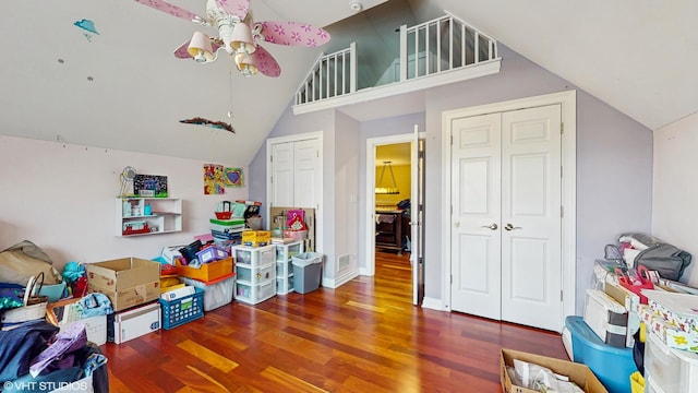 8N594 S Mclean Blvd, South Elgin, IL 60177 - rec room with a ceiling fan, vaulted ceiling, and wood finished floors