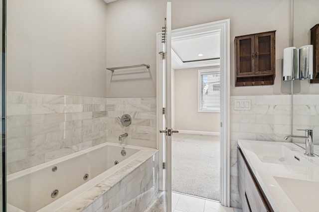 2004 W Erie St Unit 1W, Chicago, IL 60612 - full bath featuring a jetted tub, double vanity, and tile walls