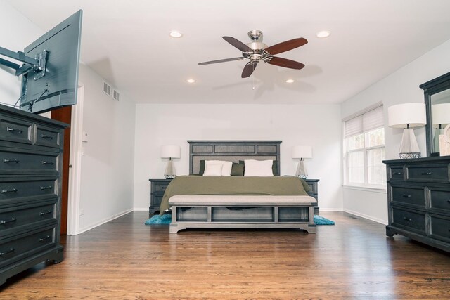 406 Elderberry Ln, Streamwood, IL 60107 - bedroom with wood finished floors, baseboards, recessed lighting, and ceiling fan