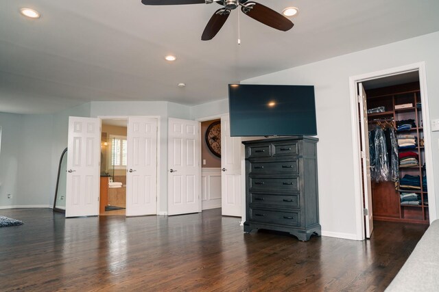 406 Elderberry Ln, Streamwood, IL 60107 - bedroom featuring a spacious closet, dark wood-style floors, a closet, baseboards, and recessed lighting
