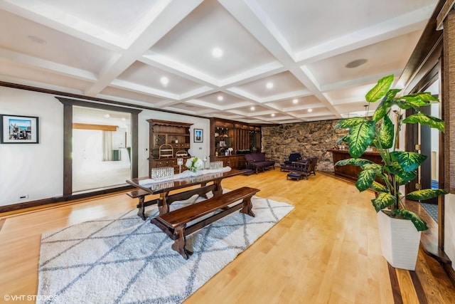 37782 N Cedar Lake Rd, Lake Villa, IL 60046 - common area featuring coffered ceiling, beamed ceiling, and recessed lighting
