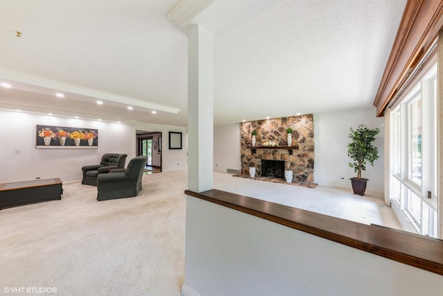 37782 N Cedar Lake Rd, Lake Villa, IL 60046 - living area featuring light carpet, plenty of natural light, a fireplace, and recessed lighting