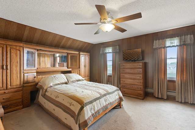 30W311 W Bartlett Rd, Bartlett, IL 60103 - bedroom featuring light carpet, a textured ceiling, wooden walls, and lofted ceiling