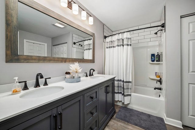 1014 Bayside Ln, Shorewood, IL 60404 - full bath featuring shower / tub combo, double vanity, and wood finished floors