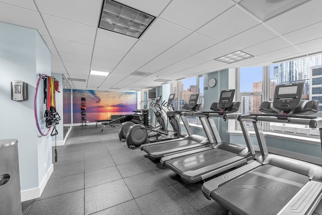 25 E Superior St Unit 903, Chicago, IL 60611 - workout area with baseboards, a view of city, and a drop ceiling