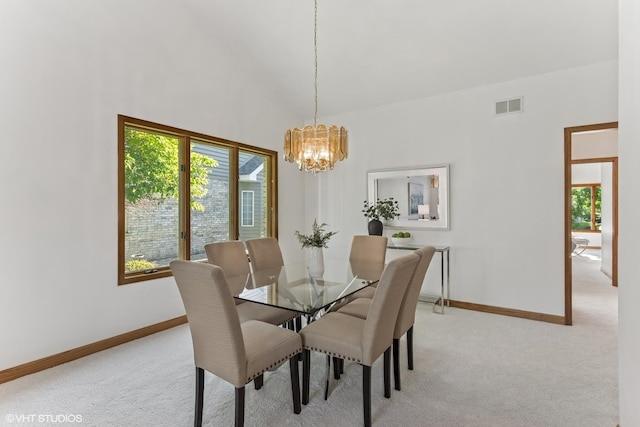 3 Lake Katherine Dr Unit 0, Palos Heights, IL 60463 - dining area featuring light colored carpet, a chandelier, healthy amount of natural light, and high vaulted ceiling