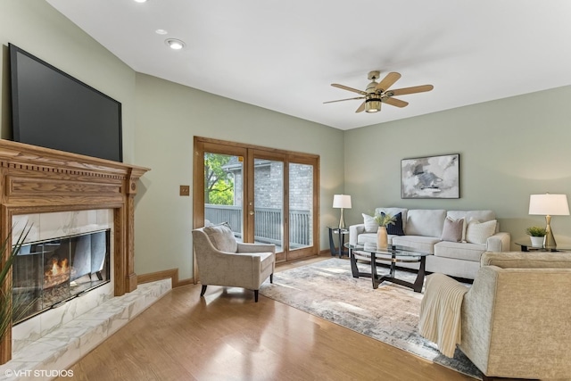 3 Lake Katherine Dr Unit 0, Palos Heights, IL 60463 - living area with wood finished floors, a high end fireplace, ceiling fan, baseboards, and recessed lighting