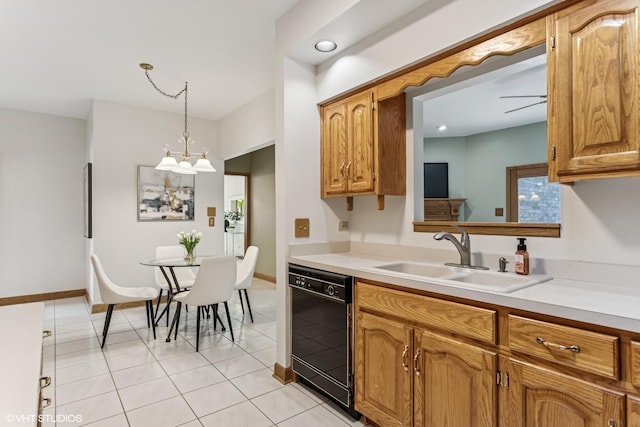 3 Lake Katherine Dr Unit 0, Palos Heights, IL 60463 - kitchen with black dishwasher, a sink, light countertops, brown cabinets, and recessed lighting