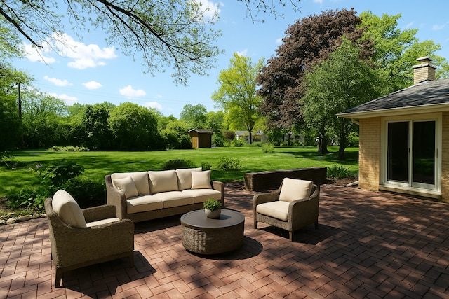 6N002 Laurel Dr, Medinah, IL 60157 - view of patio / terrace featuring an outdoor hangout area and view of wooded area