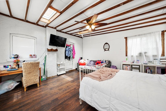 9141 S Albany Ave S, Evergreen Park, IL 60805 - bedroom with wood finished floors, ceiling fan, beamed ceiling, and a skylight