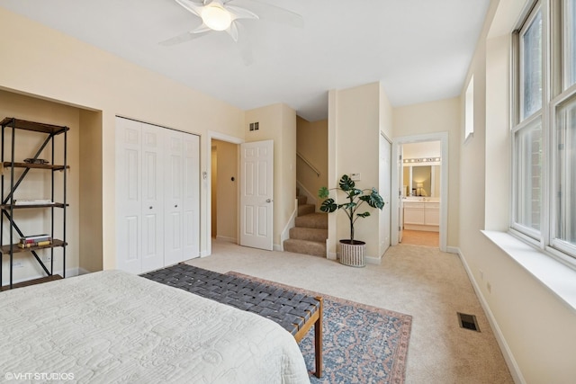 3721 N Sheffield Ave Unit B2, Chicago, IL 60613 - bedroom with carpet, baseboards, a closet, a ceiling fan, and ensuite bathroom