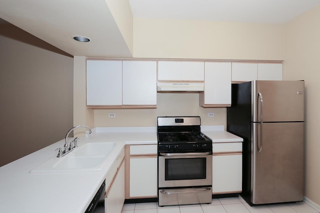 1379 Grandview Ct, Algonquin, IL 60102 - kitchen with under cabinet range hood, appliances with stainless steel finishes, a sink, and white cabinets