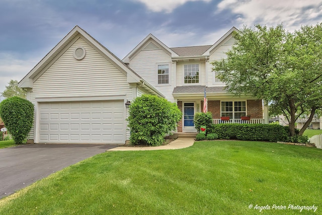 411 Lake Plumleigh Way, Algonquin, IL 60102 - traditional home featuring driveway, a porch, a garage, and a front lawn