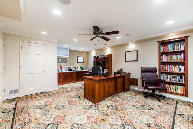 41W877 Hunters Rdg, Saint Charles, IL 60175 - office area with recessed lighting, ceiling fan, ornamental molding, and light colored carpet