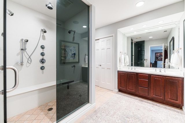 41W877 Hunters Rdg, Saint Charles, IL 60175 - full bath featuring a shower stall, double vanity, recessed lighting, and tile patterned floors