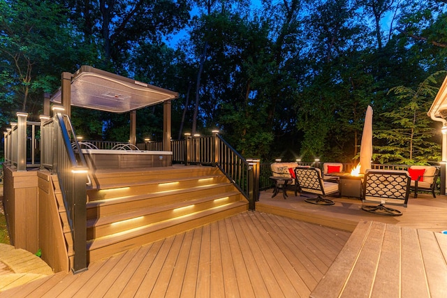 41W877 Hunters Rdg, Saint Charles, IL 60175 - deck at night with an outdoor living space with a fire pit and stairs