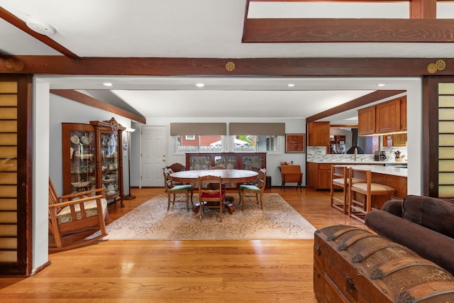 22W300 Arbor Ln, Glen Ellyn, IL 60137 - dining area featuring beam ceiling, light wood finished floors, and recessed lighting