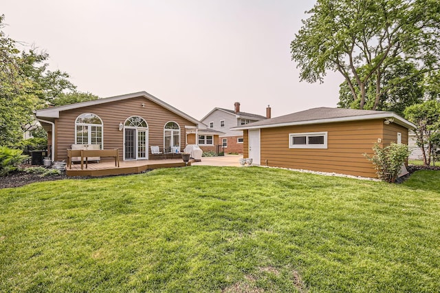 807 S Saylor Ave, Elmhurst, IL 60126 - rear view of property with a wooden deck, a lawn, central AC unit, and an outdoor hangout area