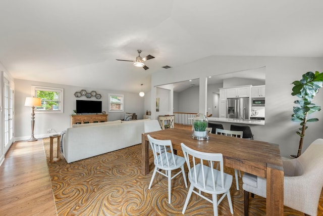 581 Summerdale Ave, Glen Ellyn, IL 60137 - dining space featuring lofted ceiling, light wood-style flooring, and a ceiling fan