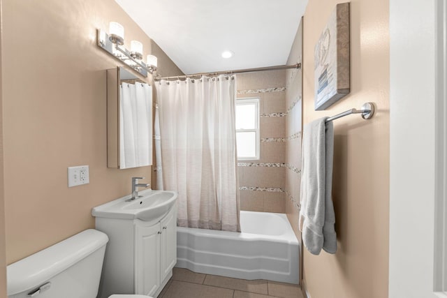 581 Summerdale Ave, Glen Ellyn, IL 60137 - full bathroom featuring vanity, toilet, shower / tub combo, tile patterned flooring, and recessed lighting