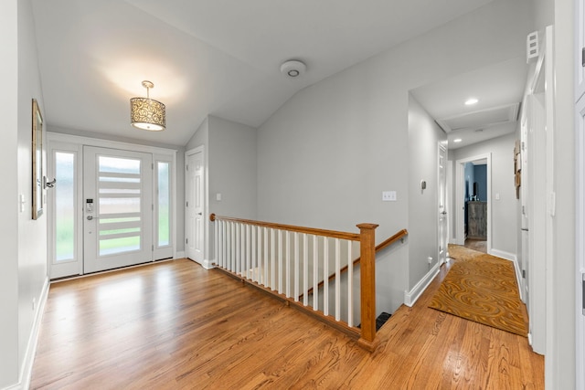581 Summerdale Ave, Glen Ellyn, IL 60137 - hall featuring light wood-type flooring, recessed lighting, an upstairs landing, baseboards, and a sink
