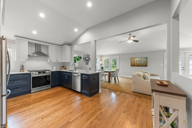 581 Summerdale Ave, Glen Ellyn, IL 60137 - kitchen featuring wall chimney range hood, stainless steel appliances, healthy amount of natural light, a sink, and lofted ceiling