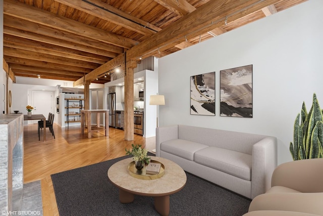3201 N Ravenswood Ave Unit 203, Chicago, IL 60657 - living area featuring wooden ceiling with exposed beams