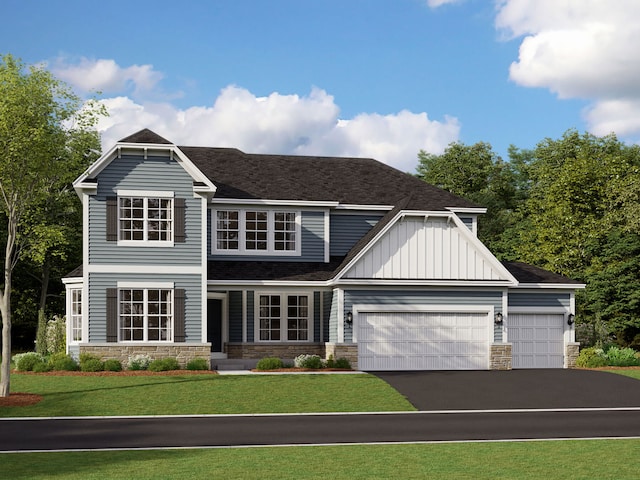 28 Open Pkwy, Hawthorn Woods, IL 60047 - view of front of home featuring stone siding, a garage, driveway, and a front yard
