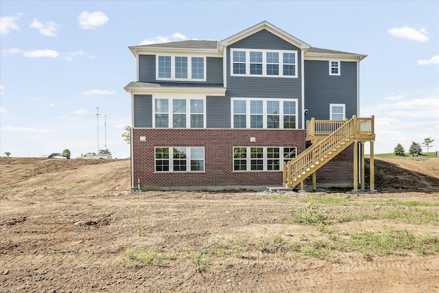 28 Open Pkwy, Hawthorn Woods, IL 60047 - rear view of property with stairs, a wooden deck, and brick siding