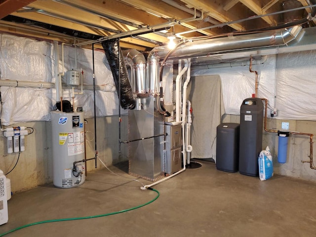 754 Westbury Dr, Cary, IL 60013 - unfinished basement with gas water heater, a water softener system, and heating unit