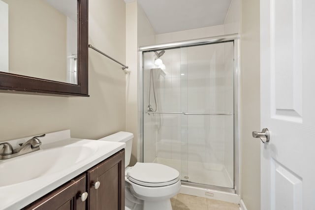 400 Bayview Ave, Naperville, IL 60565 - full bathroom with vanity, a stall shower, toilet, and tile patterned flooring