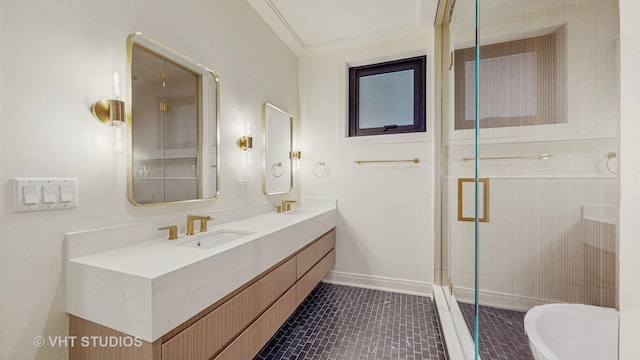 642 W Webster Ave Unit 1, Chicago, IL 60614 - full bathroom featuring double vanity, a shower stall, and tile patterned floors