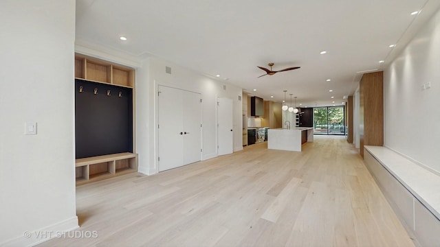 642 W Webster Ave Unit 1, Chicago, IL 60614 - unfurnished living room featuring light wood-style flooring, recessed lighting, and ceiling fan