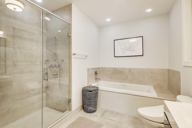 2312 W Belmont Ave Unit 1W, Chicago, IL 60618 - full bathroom with toilet, a bath, a stall shower, vanity, and recessed lighting