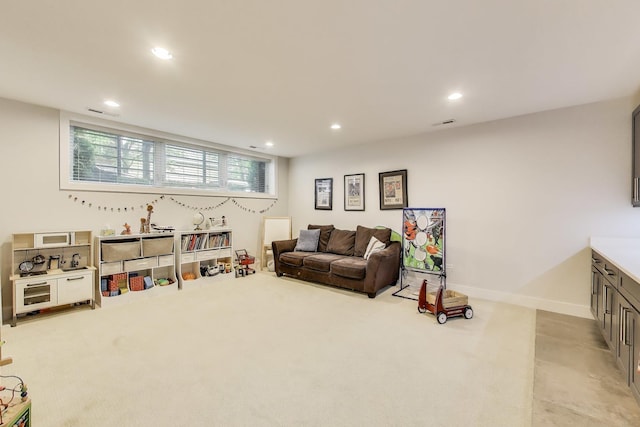 2312 W Belmont Ave Unit 1W, Chicago, IL 60618 - living room with light carpet, recessed lighting, and baseboards