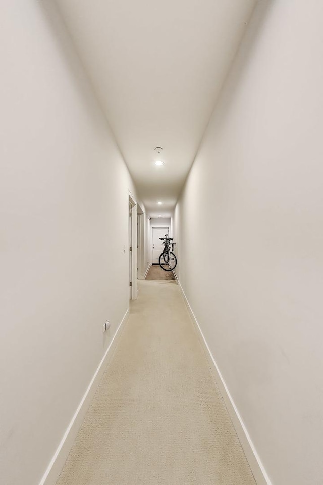 2312 W Belmont Ave Unit 1W, Chicago, IL 60618 - hallway with baseboards, light carpet, and recessed lighting