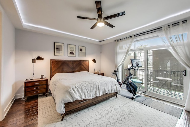 2312 W Belmont Ave Unit 1W, Chicago, IL 60618 - bedroom with access to outside, wood finished floors, baseboards, and a ceiling fan