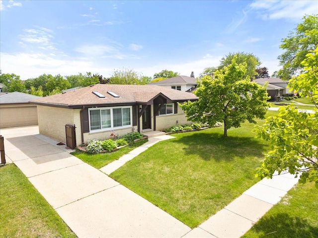 703 Berkshire Ln, Schaumburg, IL 60193 - single story home with brick siding, a front yard, roof with shingles, and a detached garage
