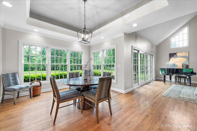 3 Woodley Mnr, Winnetka, IL 60093 - dining space with crown molding, light wood-style floors, a chandelier, recessed lighting, and baseboards