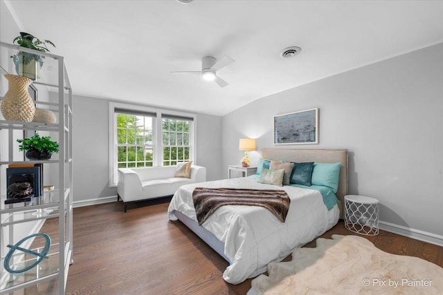 3 Woodley Mnr, Winnetka, IL 60093 - bedroom featuring wood finished floors, baseboards, vaulted ceiling, and a ceiling fan