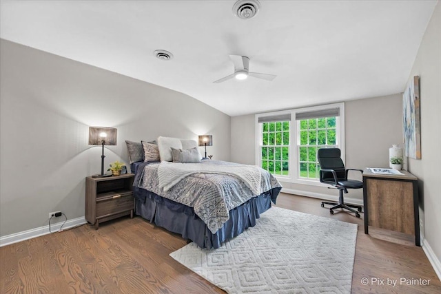 3 Woodley Mnr, Winnetka, IL 60093 - bedroom featuring wood finished floors, baseboards, an office area, ceiling fan, and vaulted ceiling