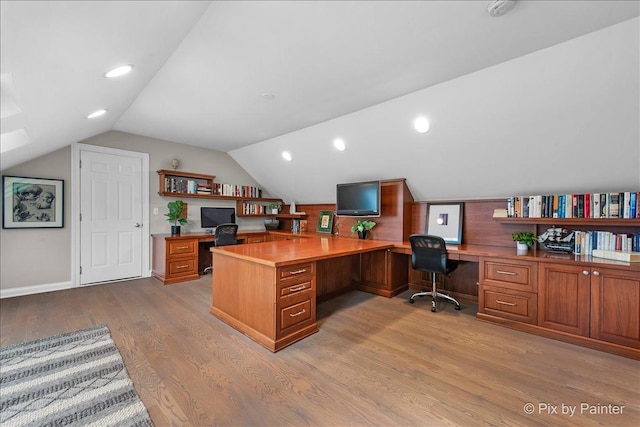 3 Woodley Mnr, Winnetka, IL 60093 - office space featuring wood finished floors, built in desk, and vaulted ceiling