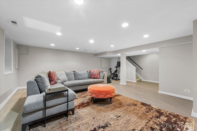 3 Woodley Mnr, Winnetka, IL 60093 - living room with baseboards, light wood-style flooring, recessed lighting, and stairs