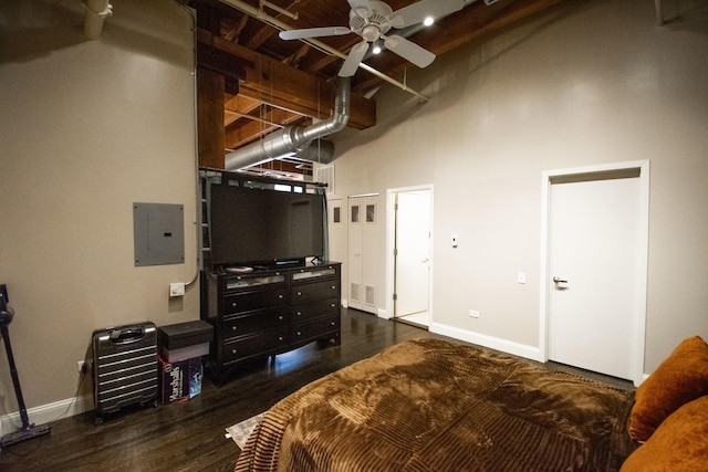 1727 S Indiana Ave Unit 214, Chicago, IL 60616 - bedroom featuring electric panel, a towering ceiling, and wood finished floors