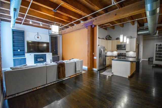 1727 S Indiana Ave Unit 214, Chicago, IL 60616 - living room with dark wood-style floors and beamed ceiling