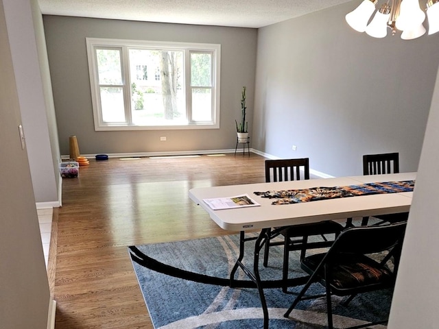 1602 Nightengale Cir, Lindenhurst, IL 60046 - dining space featuring wood finished floors, baseboards, a chandelier, and a textured ceiling
