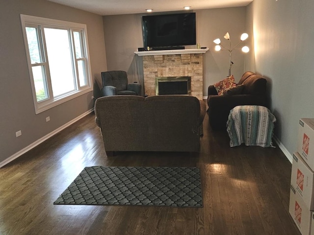 1602 Nightengale Cir, Lindenhurst, IL 60046 - living area featuring a fireplace, dark wood finished floors, and baseboards