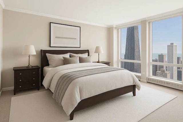 111 E Chestnut St Unit 39C, Chicago, IL 60611 - bedroom featuring light colored carpet, ornamental molding, and baseboards